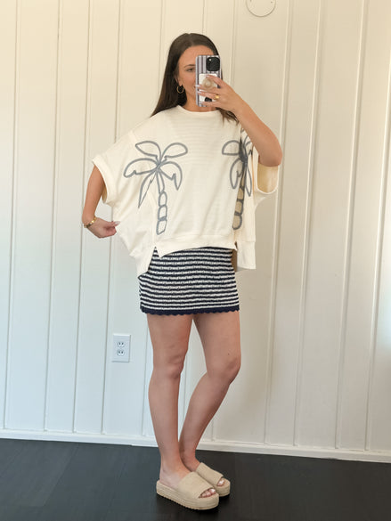 Palm Tree Line Stripe French Terry Oversized Top