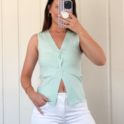 Mint Twisted Front V-neck Sleeveless Sweater Top