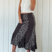 Black Polka Dot Floral Mix Maxi Skirt