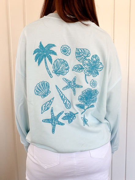 Blue Coastal Embo Crew Neck Oversized Sweatshirt