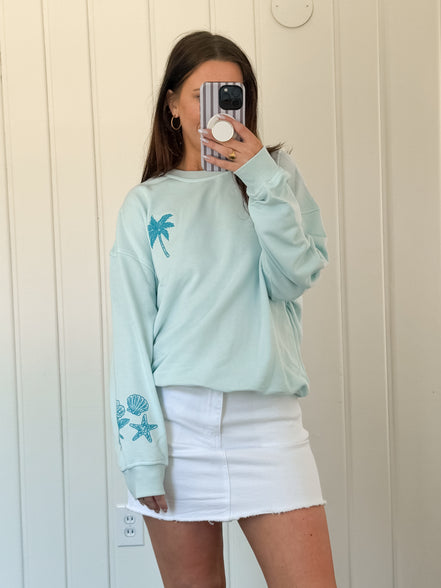 Blue Coastal Embo Crew Neck Oversized Sweatshirt