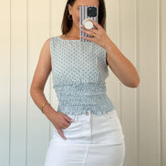 Blue/Black Polka Dot Smocked Top