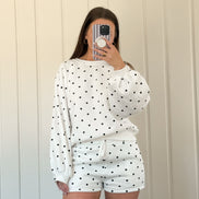 White/Black Polka Dot Fleece Sweatshirt