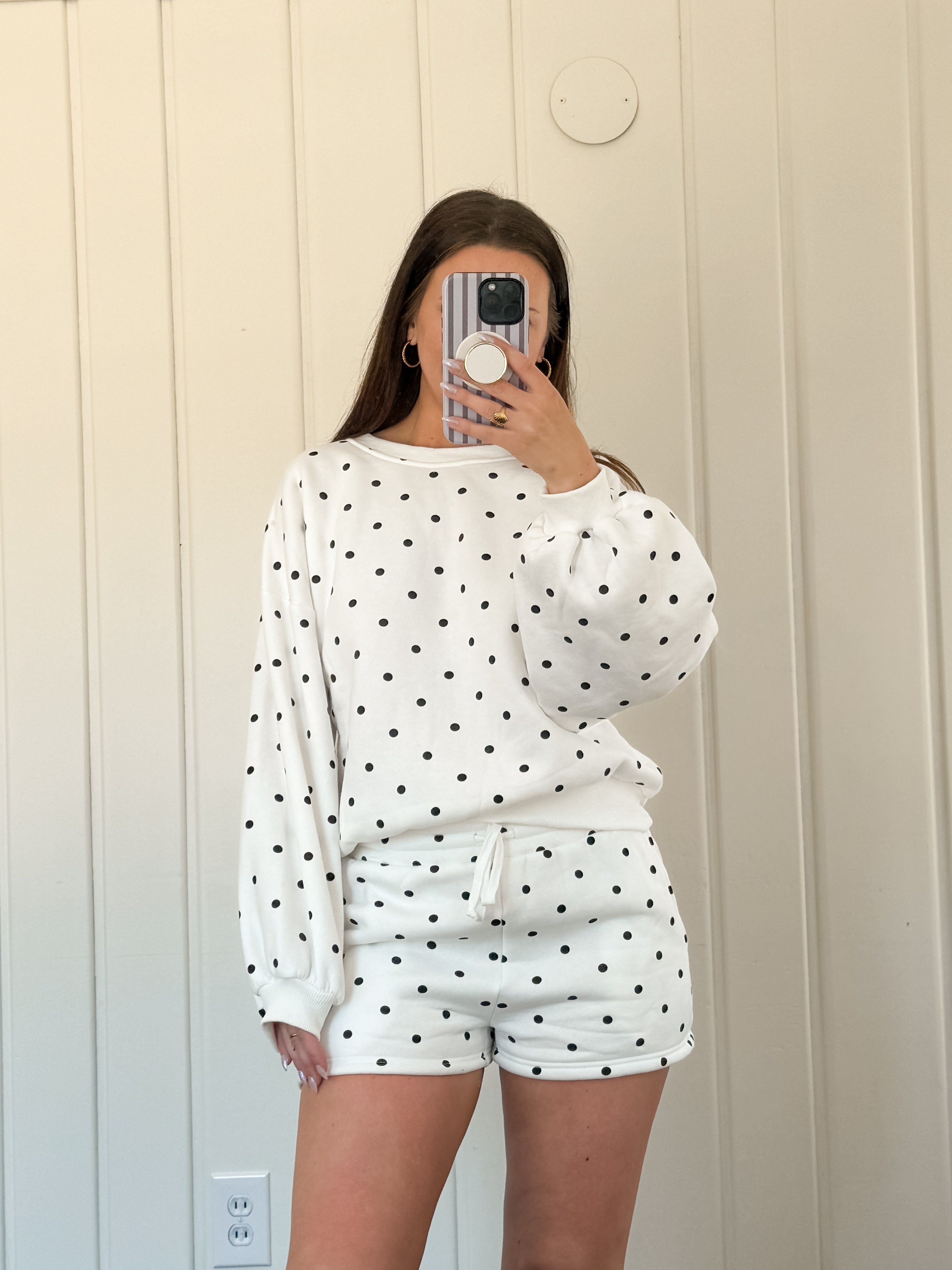 White/Black Polka Dot Fleece Sweatshirt