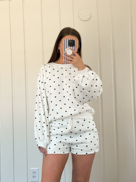 White/Black Polka Dot Fleece Sweatshirt