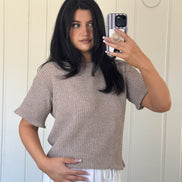 Oatmeal Crew Neck Drop Shoulder Short Sleeve Boucle Top