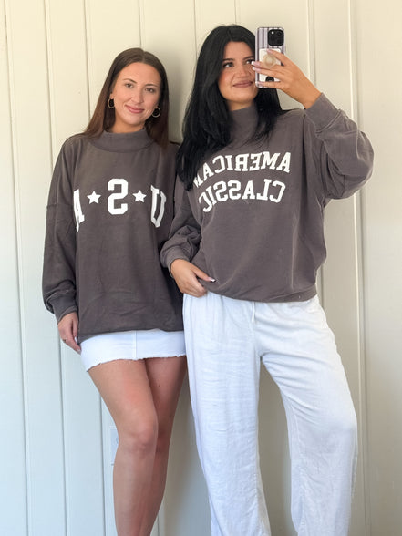 Oversized Reversible "American Classic" Mock Neck Sweatshirt