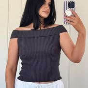 Charcoal Soft Rib Off Shoulder Top