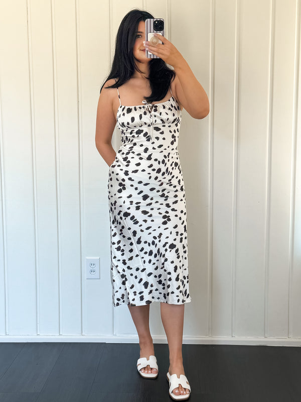 Cream/Black Spotted Print Midi Dress