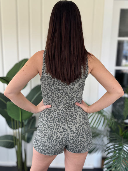 Grey Leopard Button Front Romper