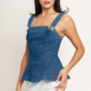 Medium Indigo Button Detail Denim Top