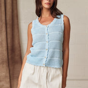 Crochet Knit Scoop Neck Button Down Top
