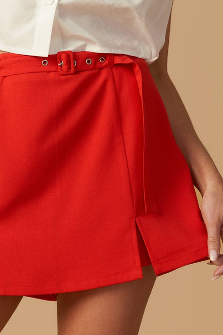 Red Woven Belt Skort