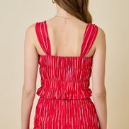 Red Striped Poplin Smocked Top & Flowy Midi Skirt Set