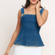 Medium Indigo Button Detail Denim Top