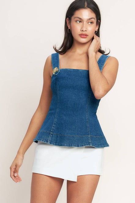 Medium Indigo Button Detail Denim Top
