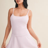 Pink Gingham Lace Trim Ruffle Mini Dress