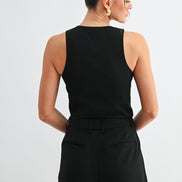 Shell Button Vest Short Set