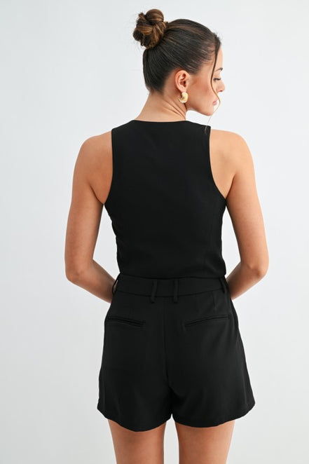 Shell Button Vest Short Set