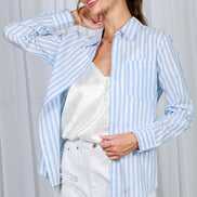Collared 100% Cotton Striped Shirt Top