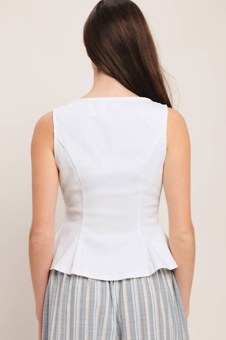 White Embroidered Eyelet Sweetheart Button Down Top