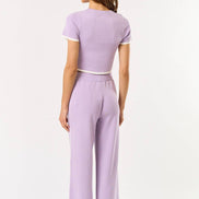 Lavender Contrast Hem Knit Cropped Top & Pants Set