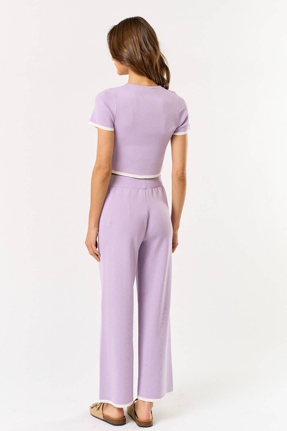 Lavender Contrast Hem Knit Cropped Top & Pants Set