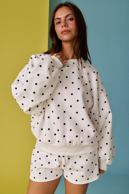 White/Black Polka Dot Fleece Shorts