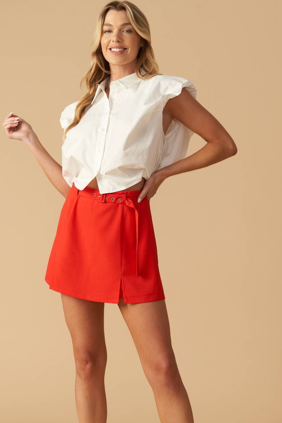 Red Woven Belt Skort