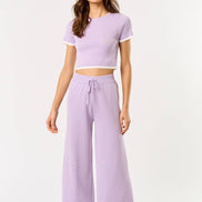 Lavender Contrast Hem Knit Cropped Top & Pants Set