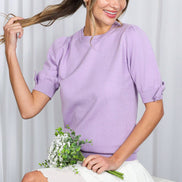 Bow Design Puff Sleeve Crew Neck Knitted Sweater Top