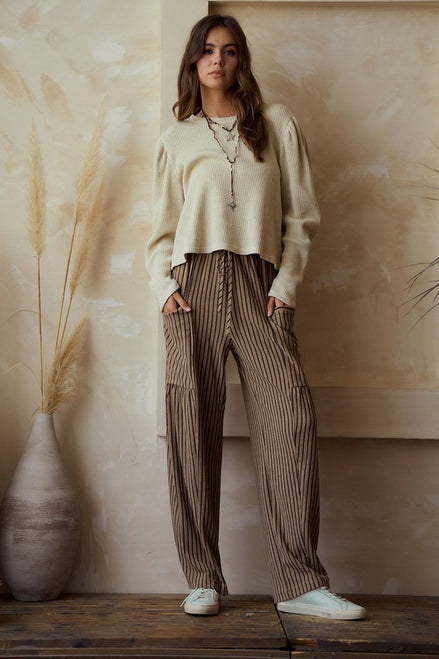 Elastic Waist Striped Pants with Pockets